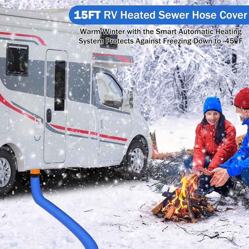 cutefafa 15FT RV Sewer Hose Heated Sleeve, Heated Sewer Hose for RV Camper, Insulated Waterproof Heated Cover for RV Sewer Hose, RV Winter Accessories for RV Camper（JUST Cover) (Blue, 15 FT) - Image 2